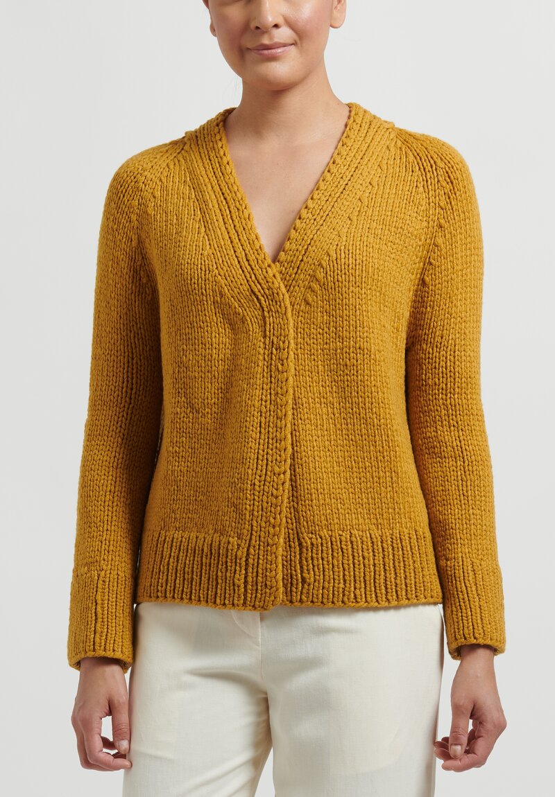 Wommelsdorff Hand Knit Laiko Cashmere Cardigan in Okker Yellow
