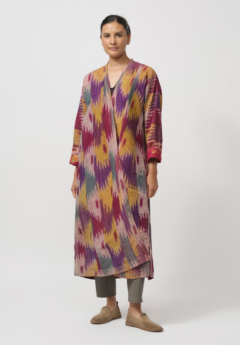 Shobhan Porter Antique Silk and Cotton Uzbek Chapan in Red Ikat	