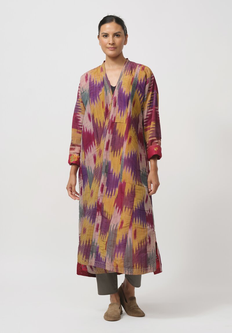 Shobhan Porter Antique Silk and Cotton Uzbek Chapan in Red Ikat	