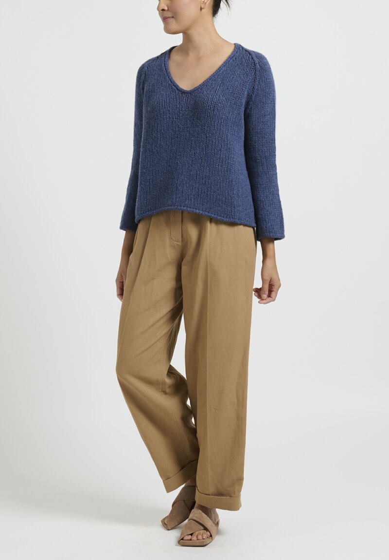 Wommelsdorff Hand Knit Yanga Cashmere Sweater in Denim Blue	