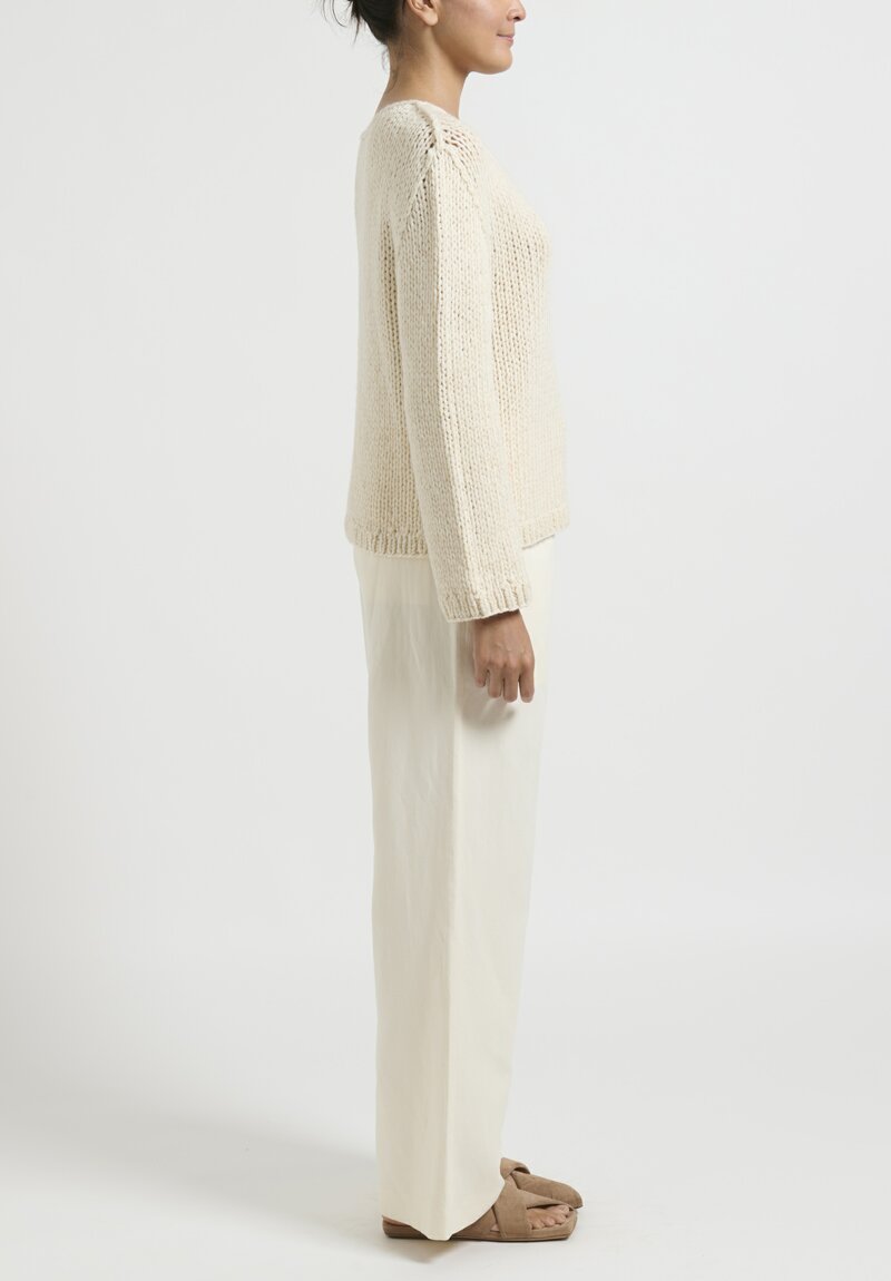 Wommelsdorff Hand Knit Ada Cashmere Sweater in Off White/Oatmeal	