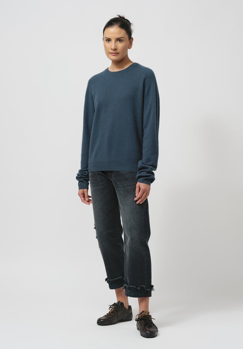 Frenckenberger Cashmere Boyfriend R-Neck Sweater in New Atlantis Blue