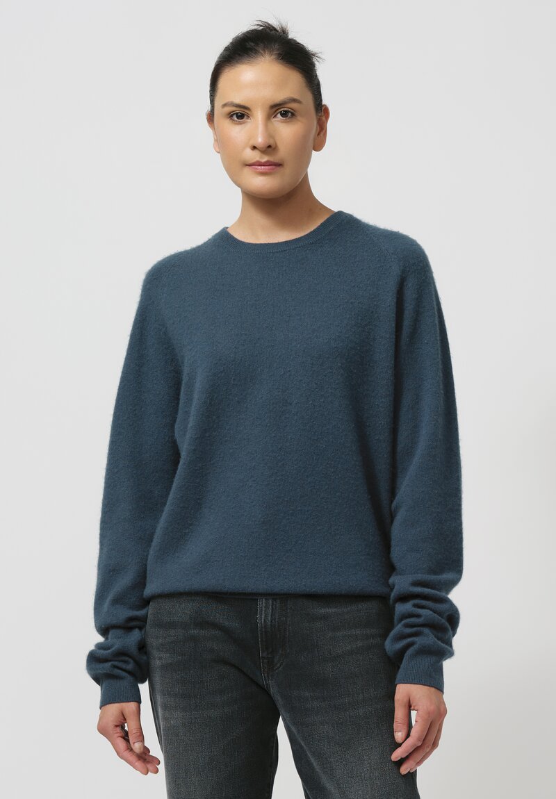 Frenckenberger Cashmere Boyfriend R-Neck Sweater in New Atlantis Blue