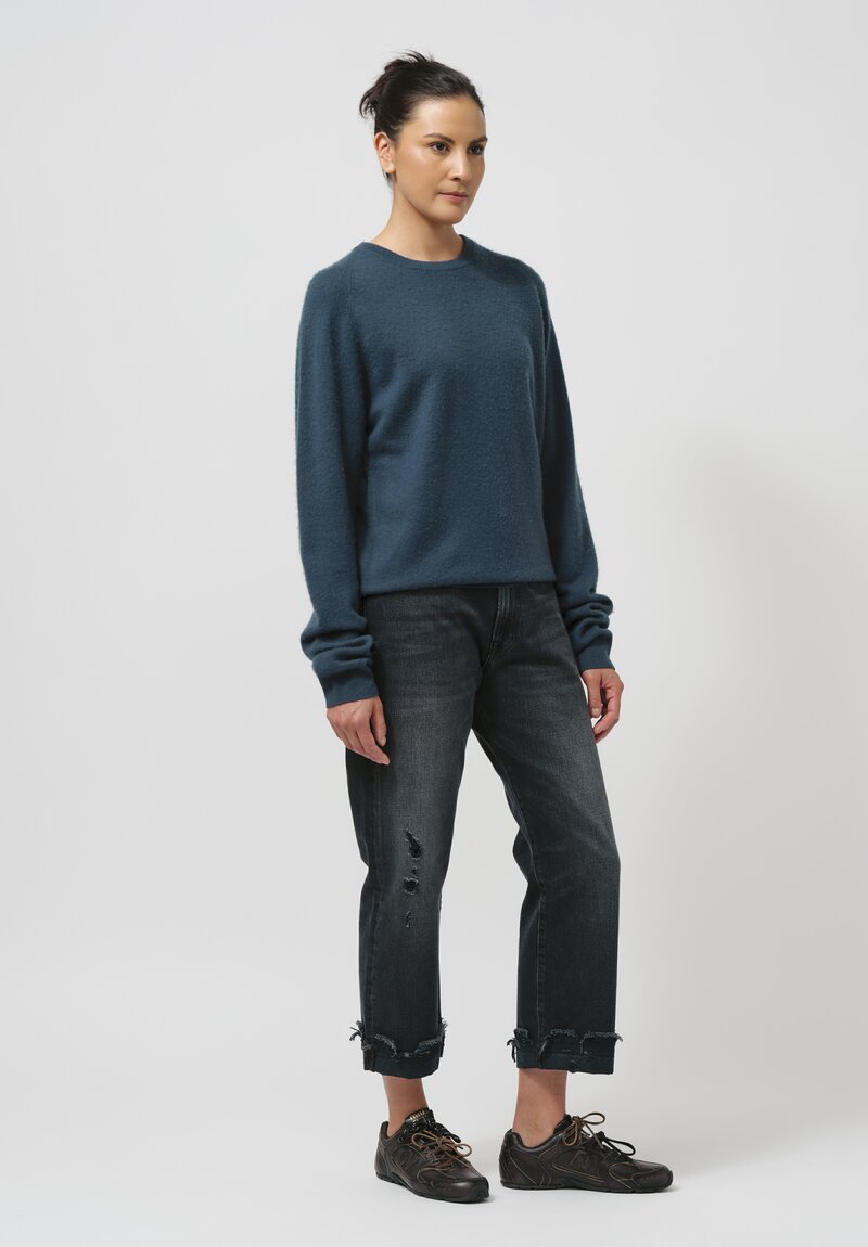 Frenckenberger Cashmere Boyfriend R-Neck Sweater in New Atlantis Blue