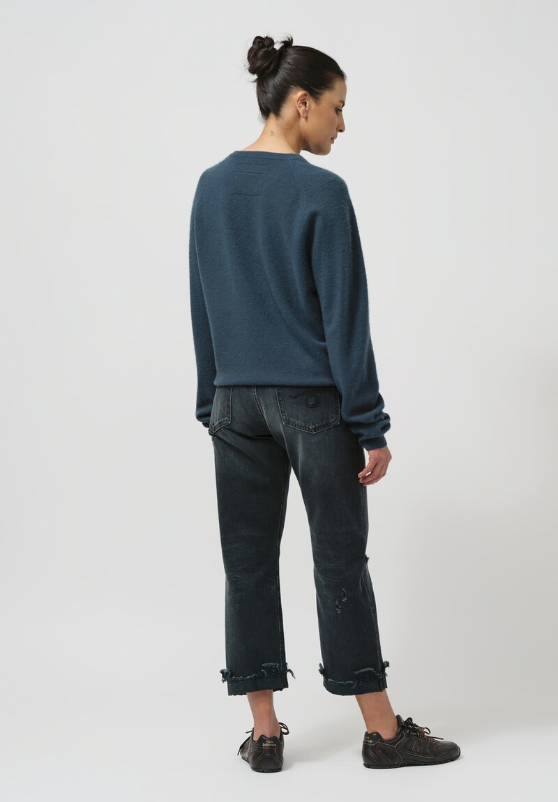 Frenckenberger Cashmere Boyfriend R-Neck Sweater in New Atlantis Blue