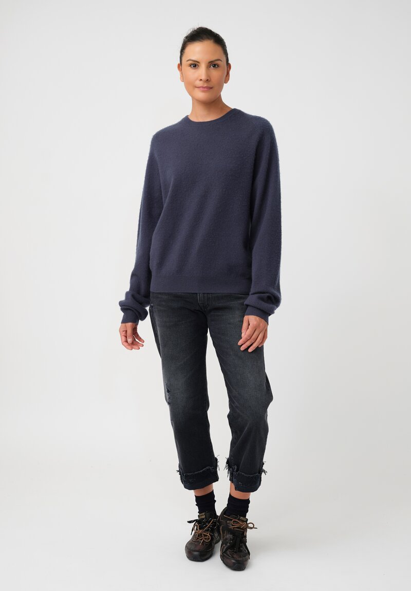 Frenckenberger Cashmere Boyfriend R-Neck Sweater in New Atlantis Blue