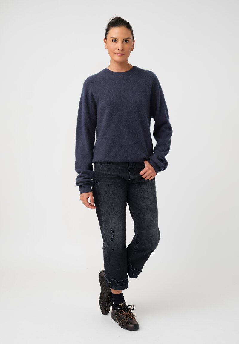 Frenckenberger Cashmere Boyfriend R-Neck Sweater in New Atlantis Blue