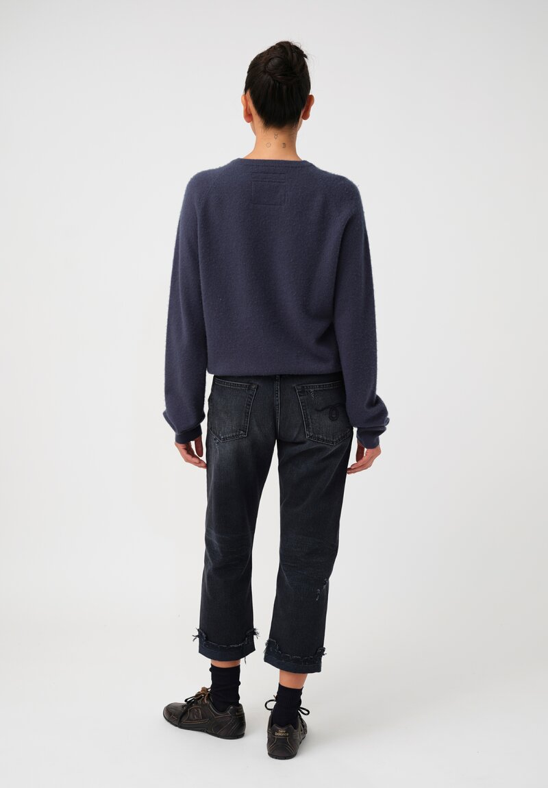 Frenckenberger Cashmere Boyfriend R-Neck Sweater in New Atlantis Blue