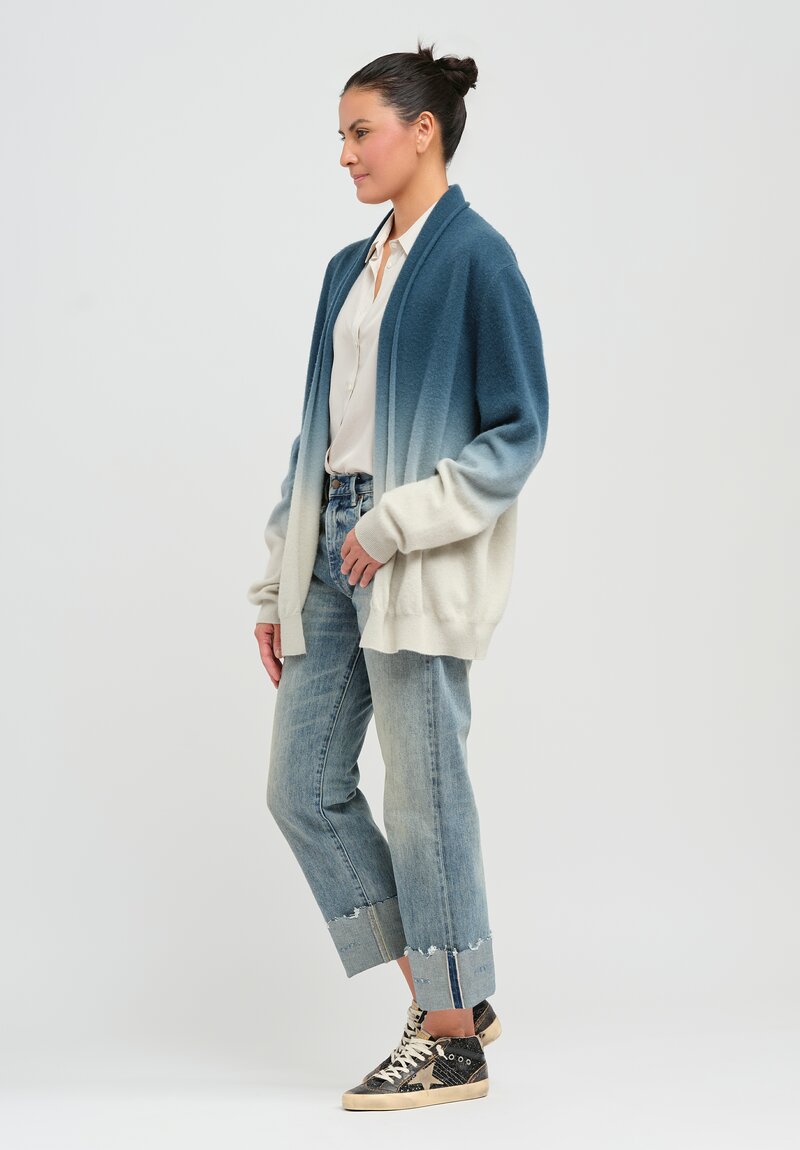 Frenckenberger Dip Dyed Cashmere ''HAMZA'' Cardigan in New Atlantis Blue & Silver Green	