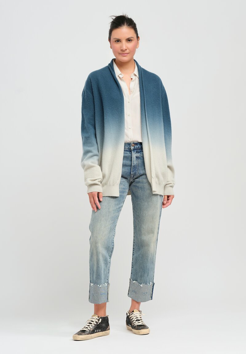 Frenckenberger Dip Dyed Cashmere ''HAMZA'' Cardigan in New Atlantis Blue & Silver Green	