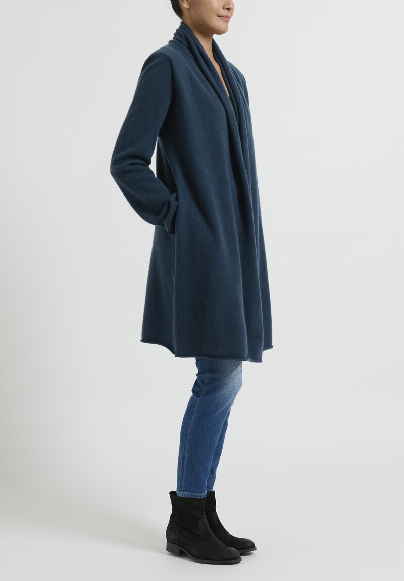 Frenckenberger Cashmere Straight Cardigan with Shoulder Pads in Atlantis Blue	