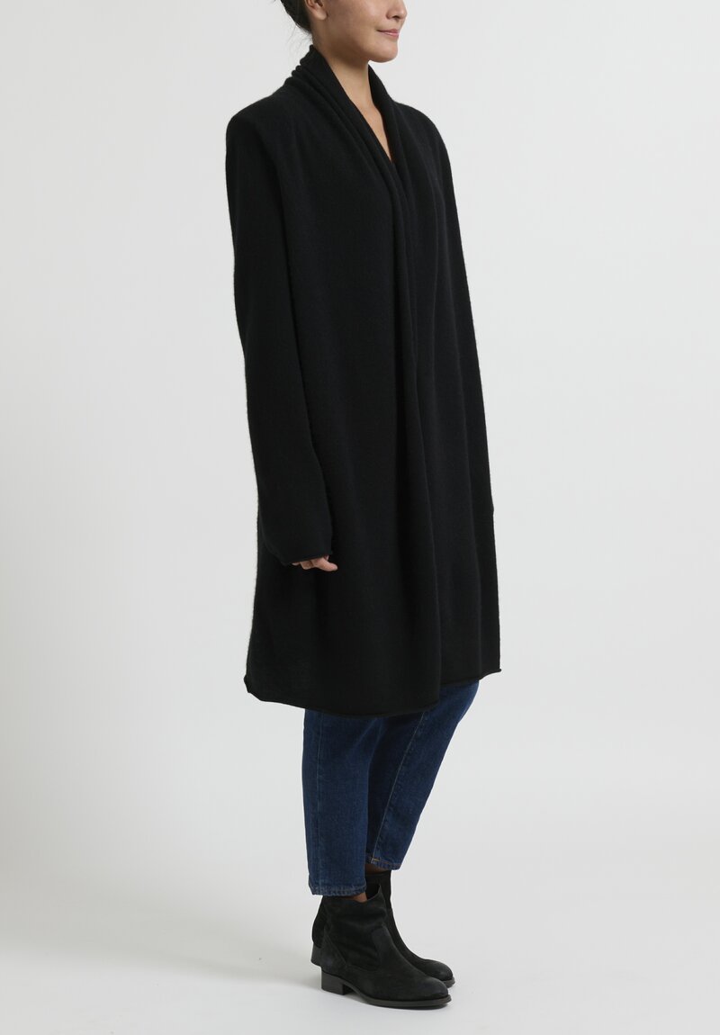 Frenckenberger Cashmere Straight Cardigan with Shoulder Pads in Black	