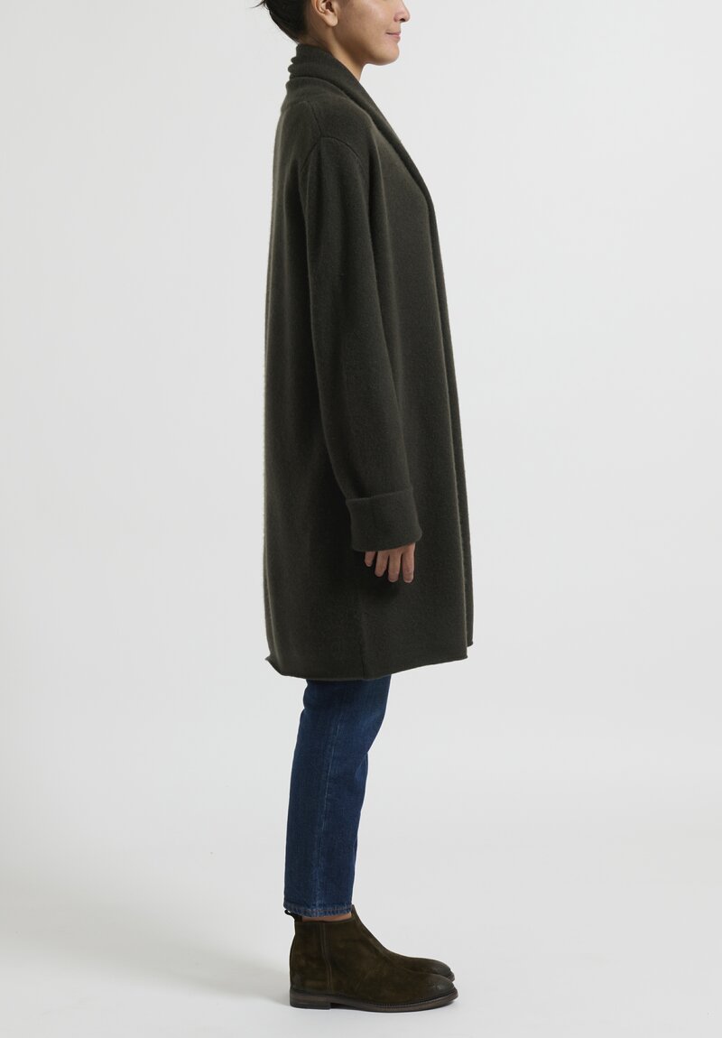 Frenckenberger Cashmere Heavy Straight Cardigan in Black Olive Green	