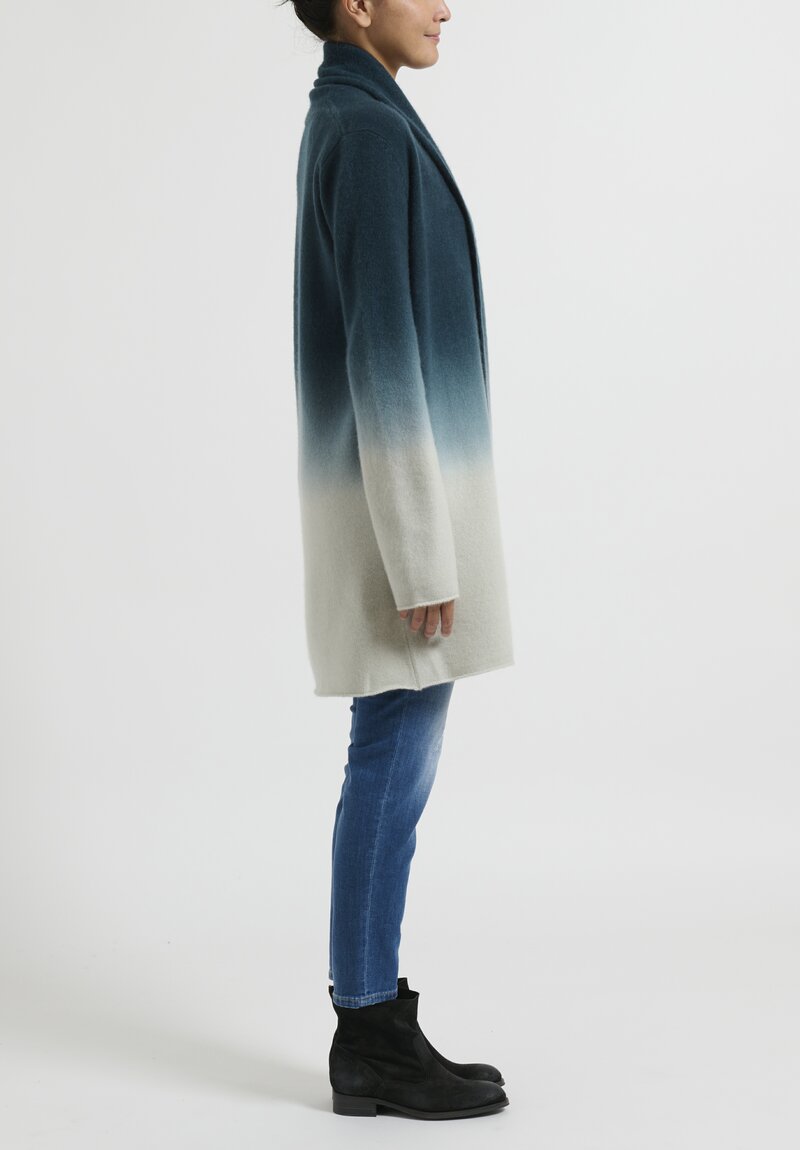 Frenckenberger Dip Dyed Cashmere Heavy Straight Cardigan in New Atlantis Blue & Silver Green	