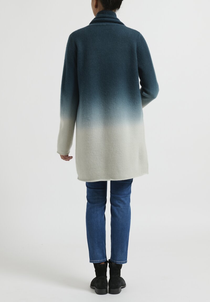 Frenckenberger Dip Dyed Cashmere Heavy Straight Cardigan in New Atlantis Blue & Silver Green	