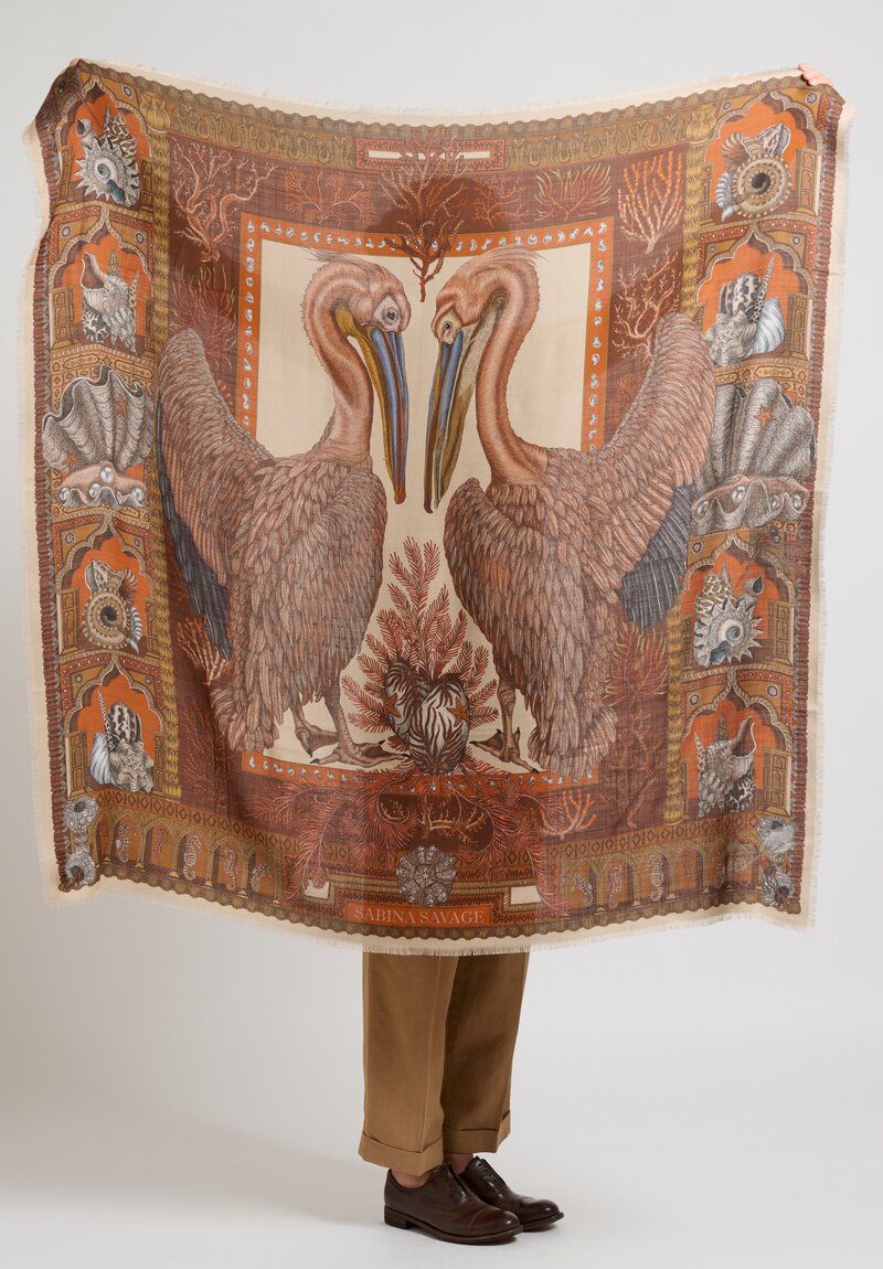 Sabina Savage Wool/Silk ''The Pelicans and the Sea'' in Vermillion/Gold	
