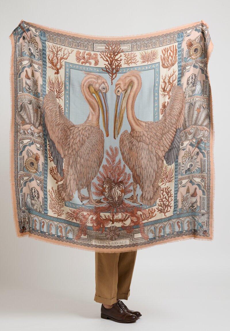 Sabina Savage Wool/Silk ''The Pelicans and the Sea'' in Coral/Salt	