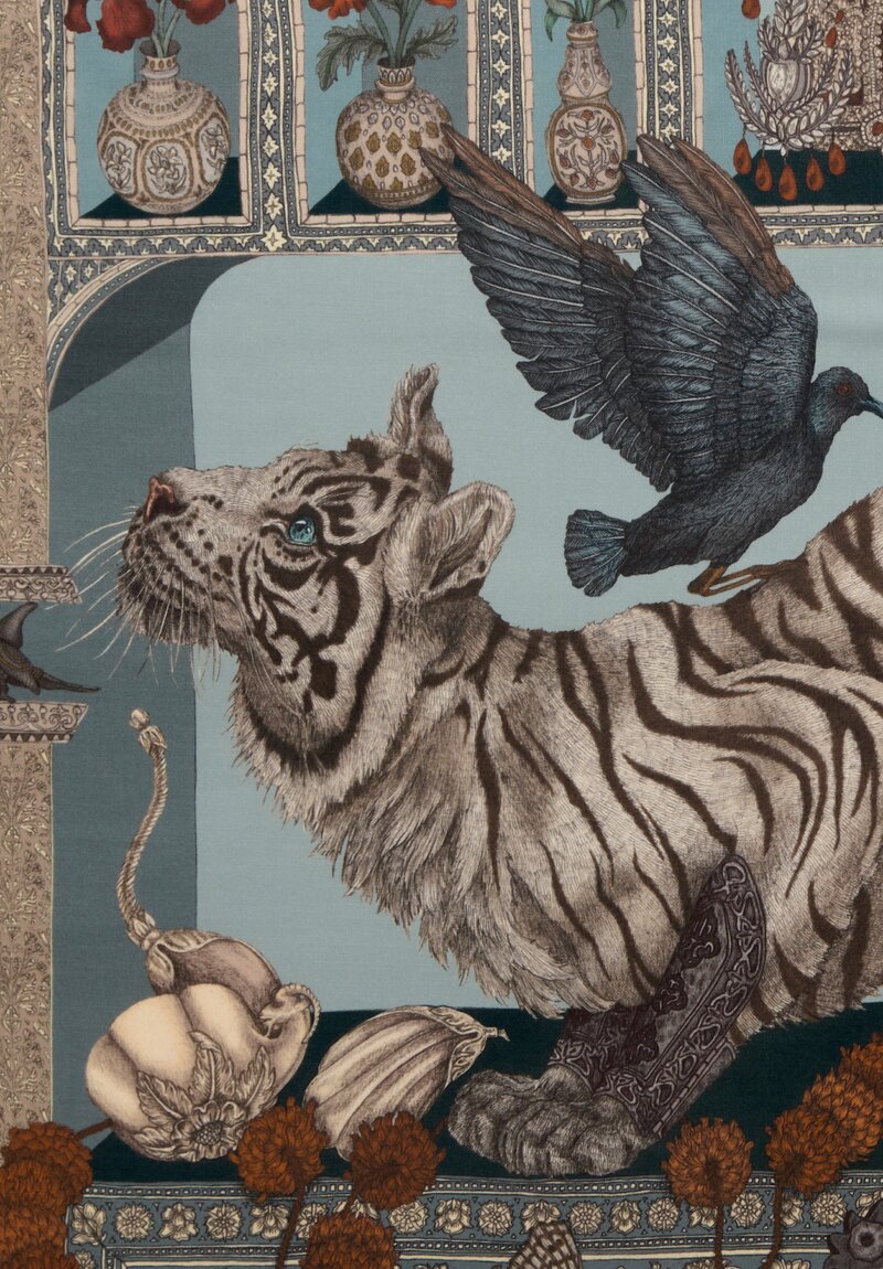 SABINA SAVAGE - THE TIGER TRAP SILK TWILL, PORCELAIN/MOSS, 135CM -  Fearrington Village