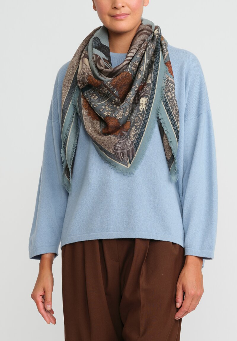 Sabina Savage Wool and Silk The Tiger Trap Scarf in Sea Mist Blue