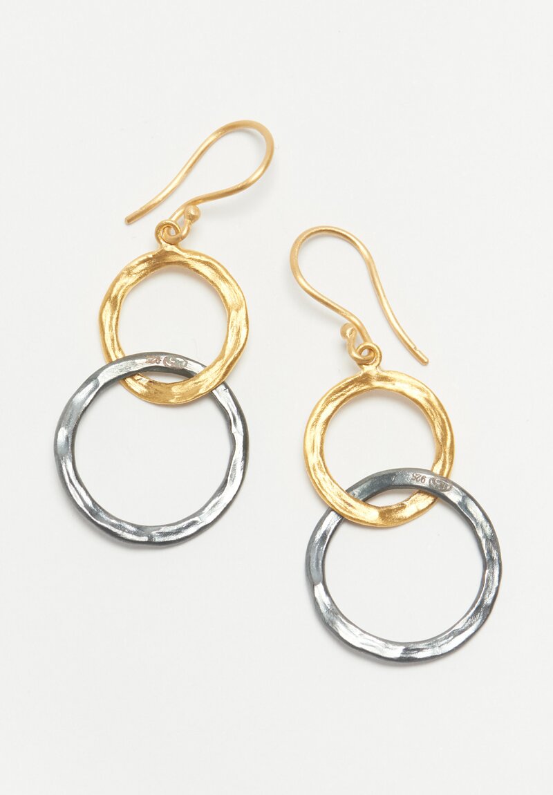 Lika Behar 24K Gold & Oxidized Silver Bubbles Earrings 2 Link Styles	