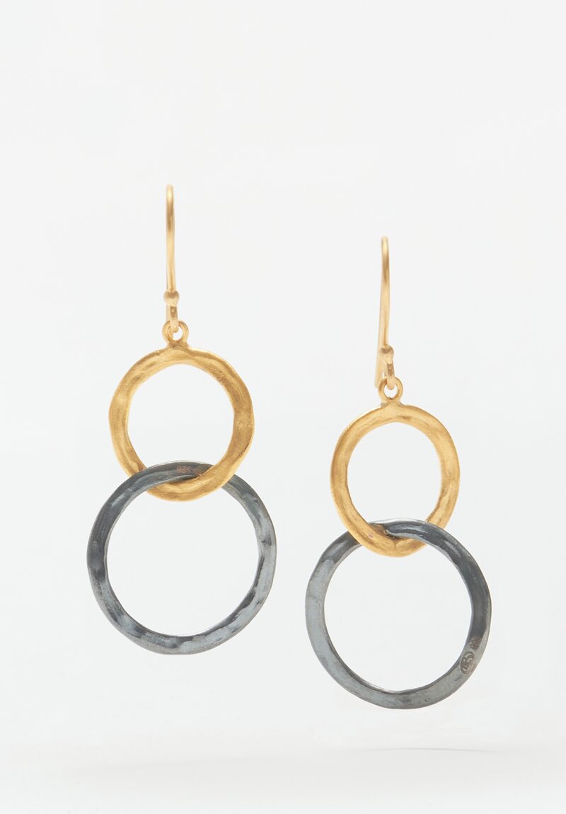 Lika Behar 24K Gold & Oxidized Silver Bubbles Earrings 2 Link Styles	