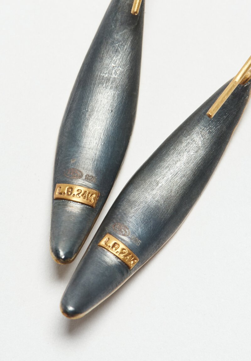 Lika Behar 24K, Oxidized Silver, Diamond Inversion ''Leaf'' Earrings	