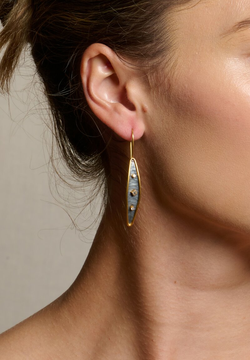 Lika Behar 24K, Oxidized Silver, Diamond Inversion ''Leaf'' Earrings	