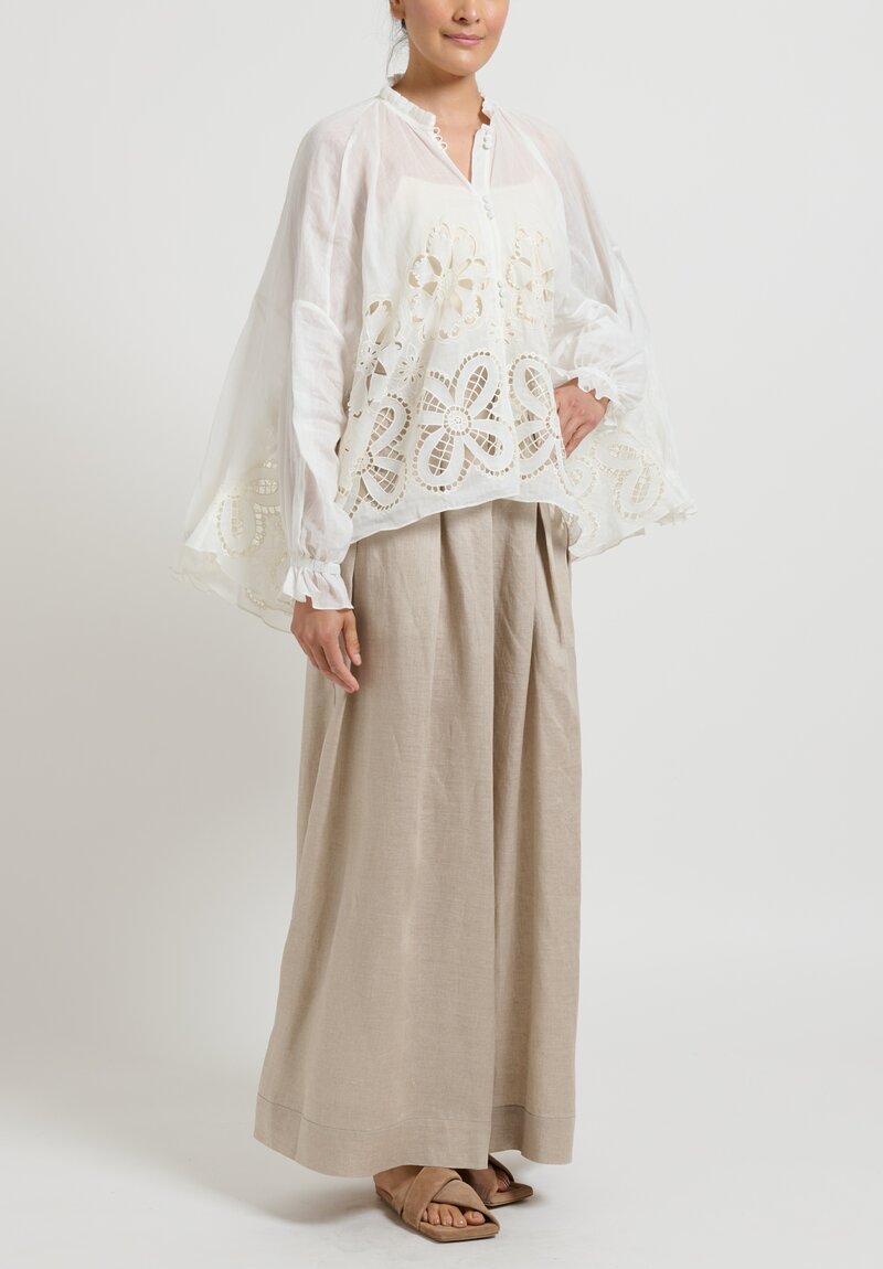 Biyan Embroidered Linen 4 Sleeve ''Sasabila'' Shirt in Ivory	