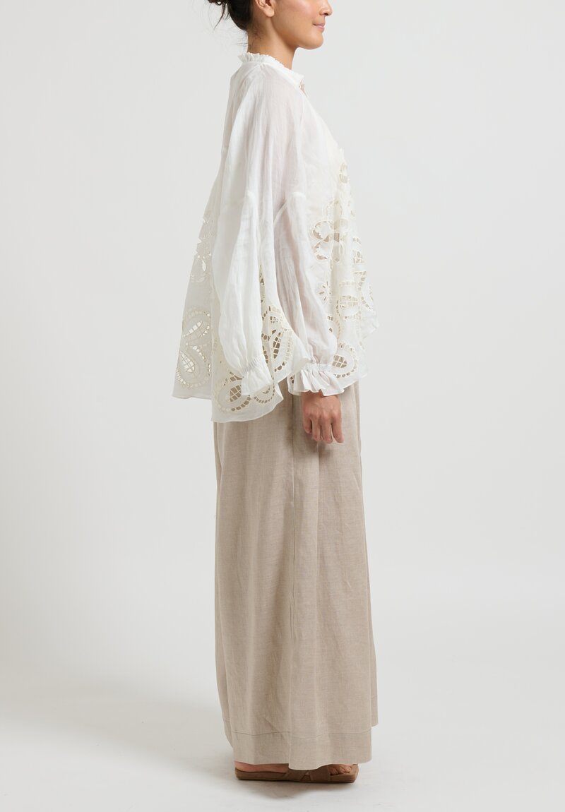 Biyan Embroidered Linen 4 Sleeve ''Sasabila'' Shirt in Ivory	