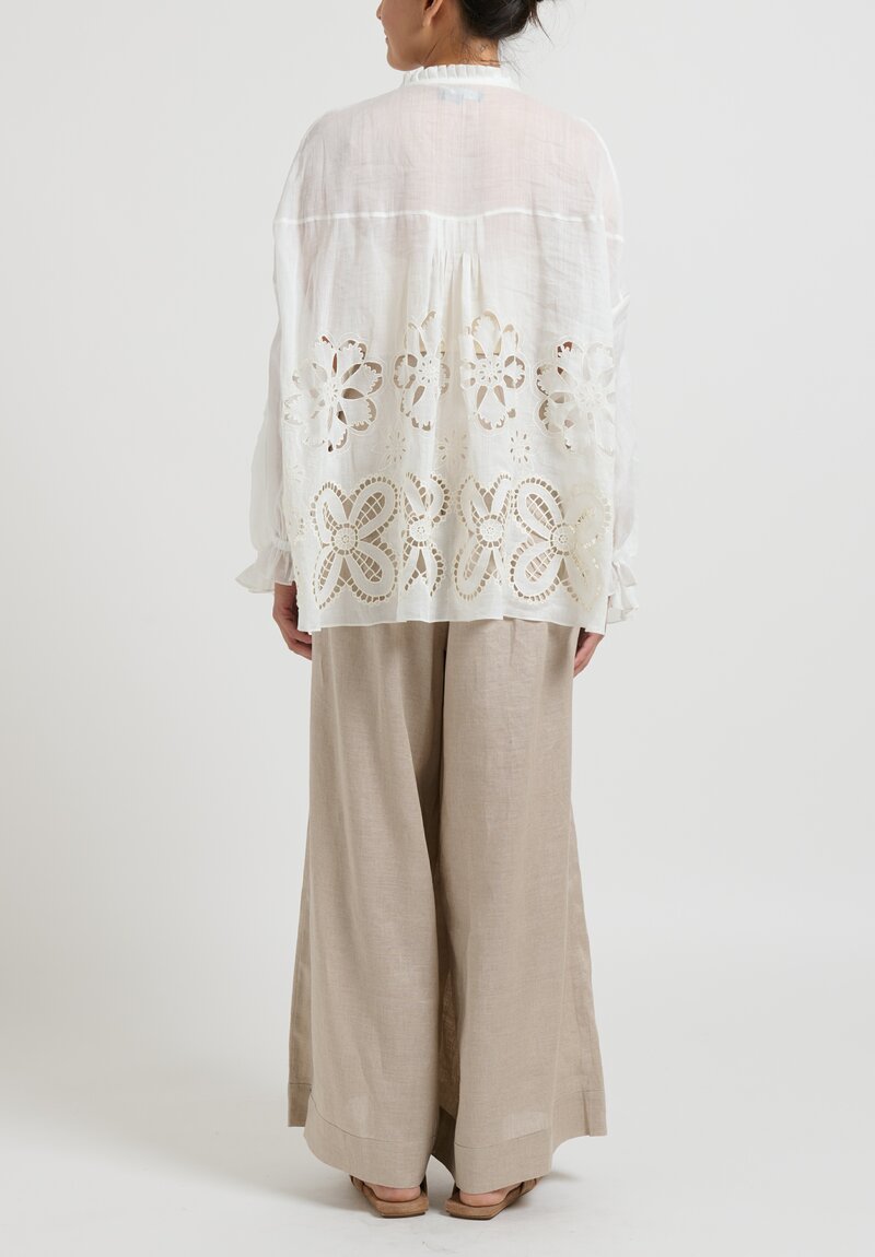 Biyan Embroidered Linen 4 Sleeve ''Sasabila'' Shirt in Ivory	