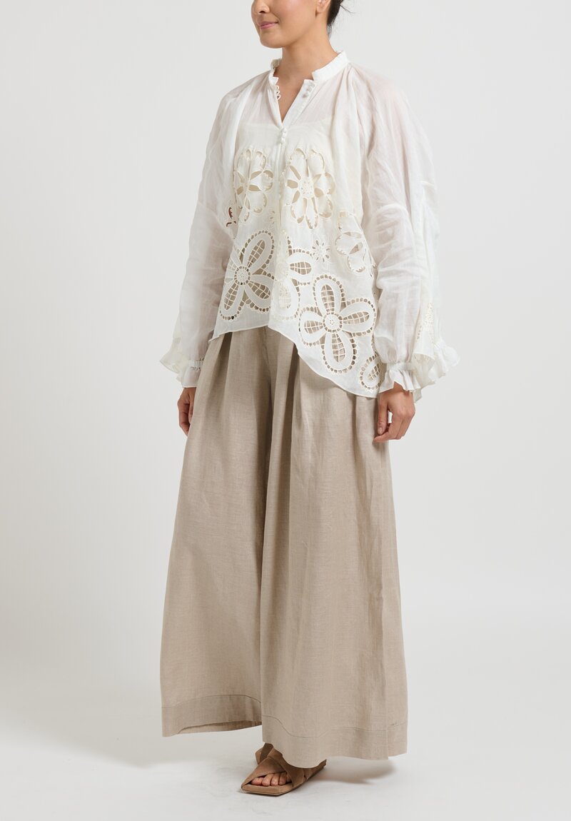 Biyan Embroidered Linen 4 Sleeve ''Sasabila'' Shirt in Ivory	