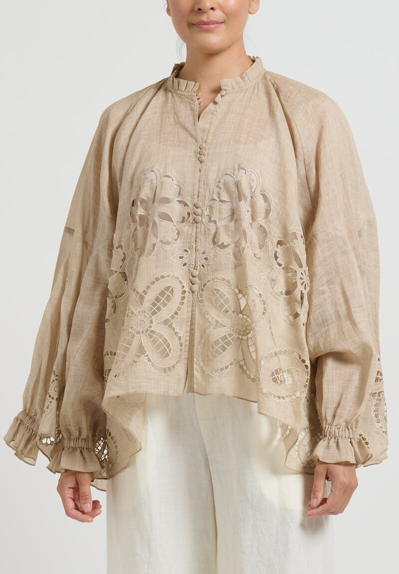 Biyan Embroidered Linen 4 Sleeve ''Sasabila'' Shirt in Natural	