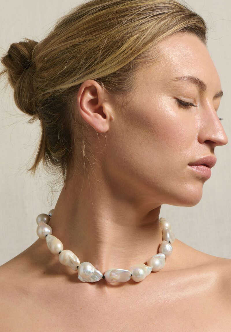 Monies Baroque Pearl, Bone & Leather Necklace	