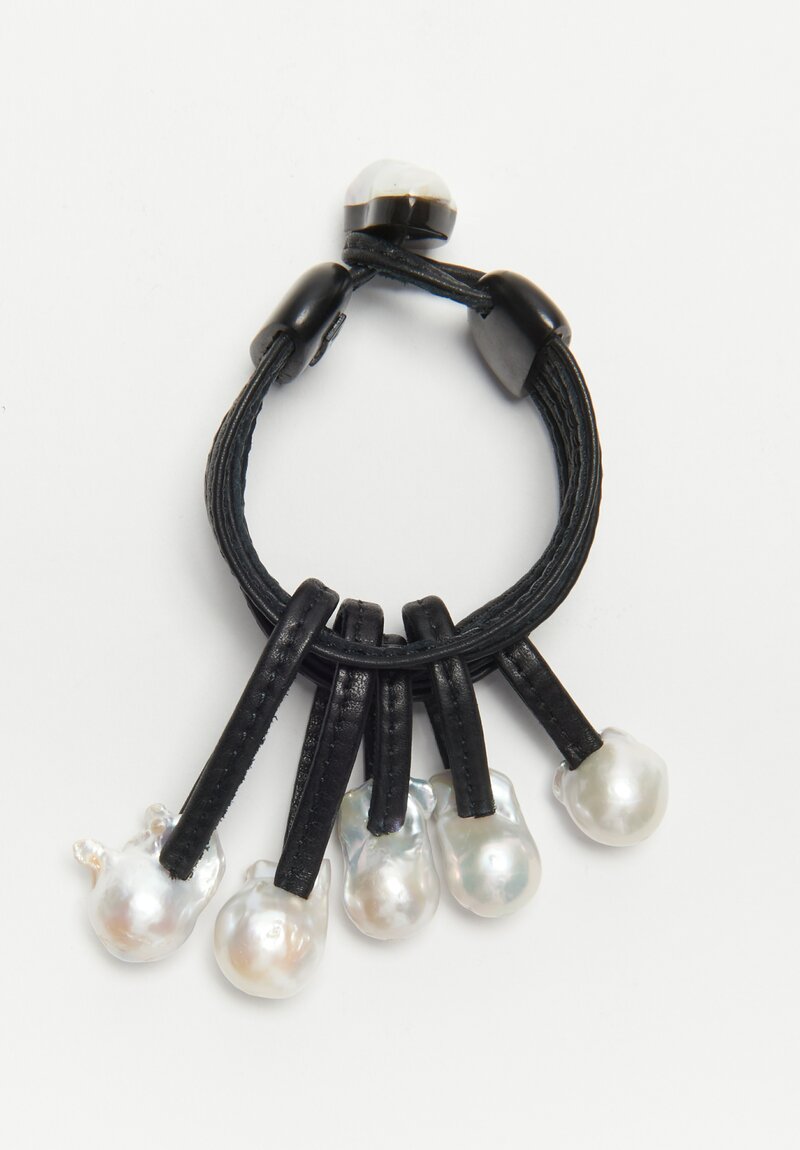Monies Baroque Pearl, Ebony & Leather Bracelet	