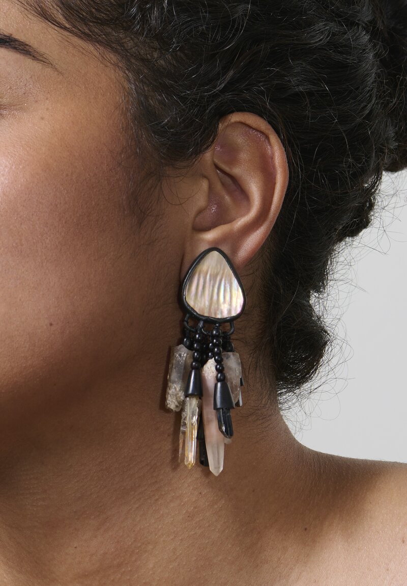 Monies Mother of Pearl, Mountain Crystal, Copper, Black Tourmaline & Ebony Earrings	