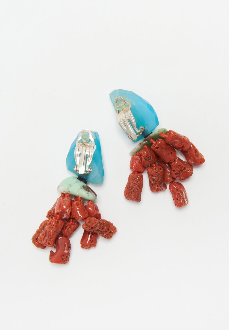 Monies Italian Coral, Chrysoprase & Blue Mountain Crystal Earrings 3 Inch	
