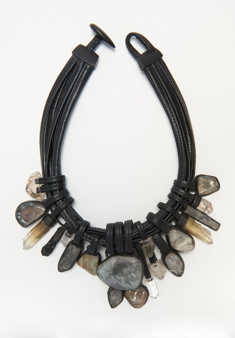 Monies Mountain Crystal, Quartz, Copper, Leather & Ebony Necklace 	