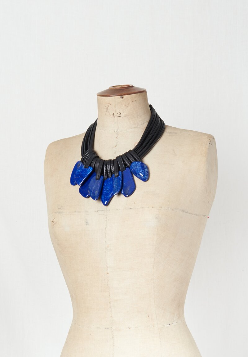 Monies Lapis Lazuli, Ebony & Leather Necklace	