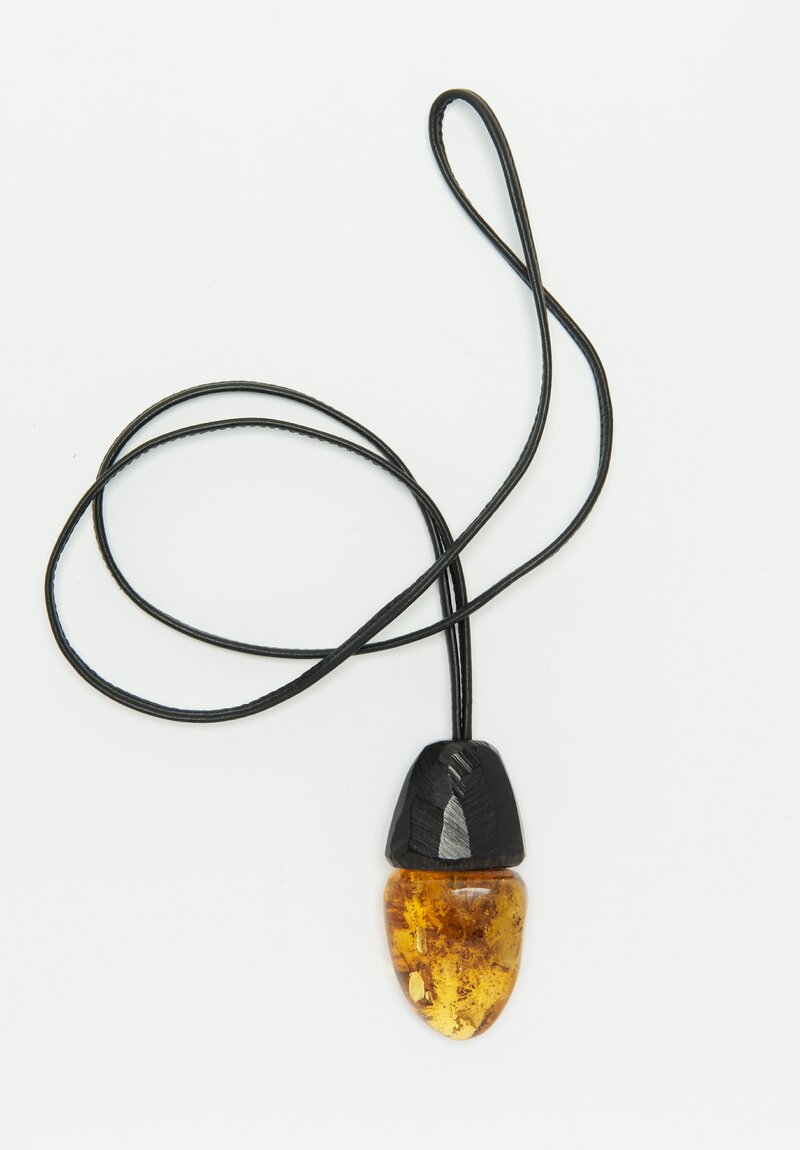 Monies Ebony & Polished Amber Pendant Necklace	