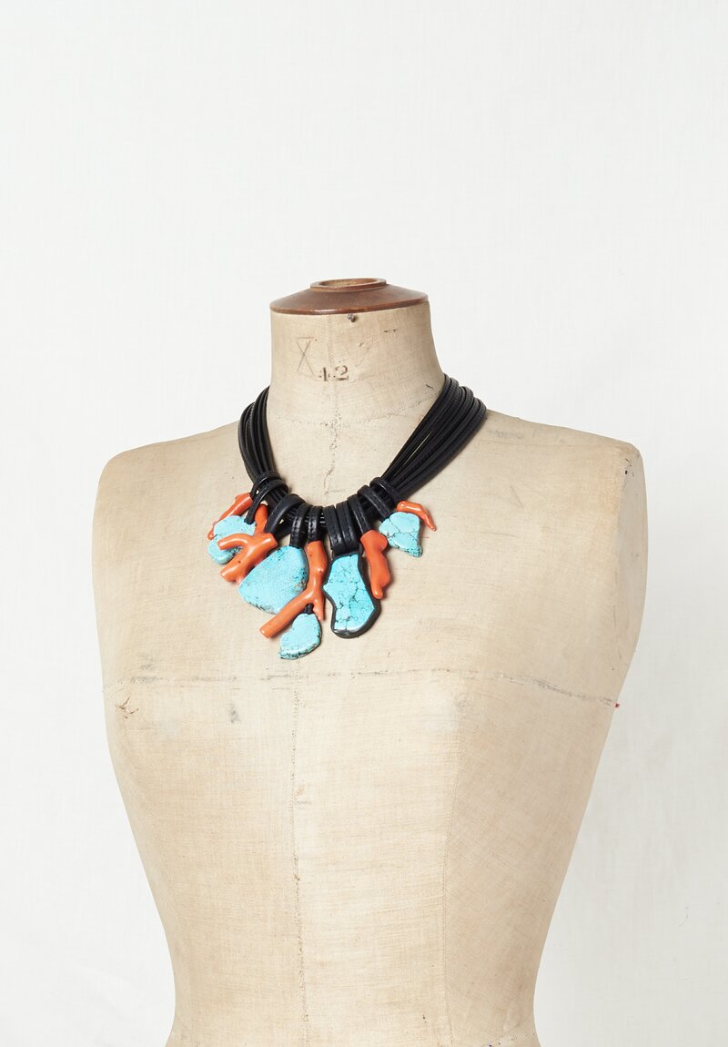 Monies Turquoise, Coral, Copper, & Ebony Necklace	