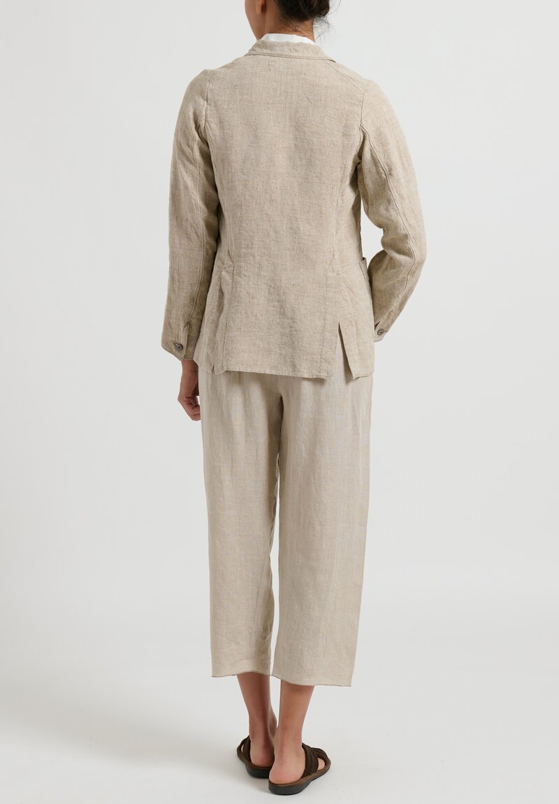 kaval Linen Silk Simple Stitch Jacket in Beige