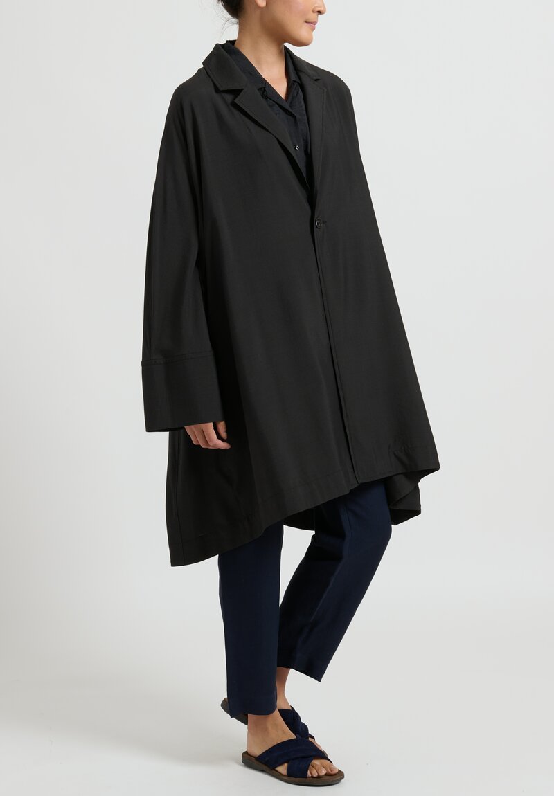 kaval Super 180s Wool Silk A-Line Overcoat	