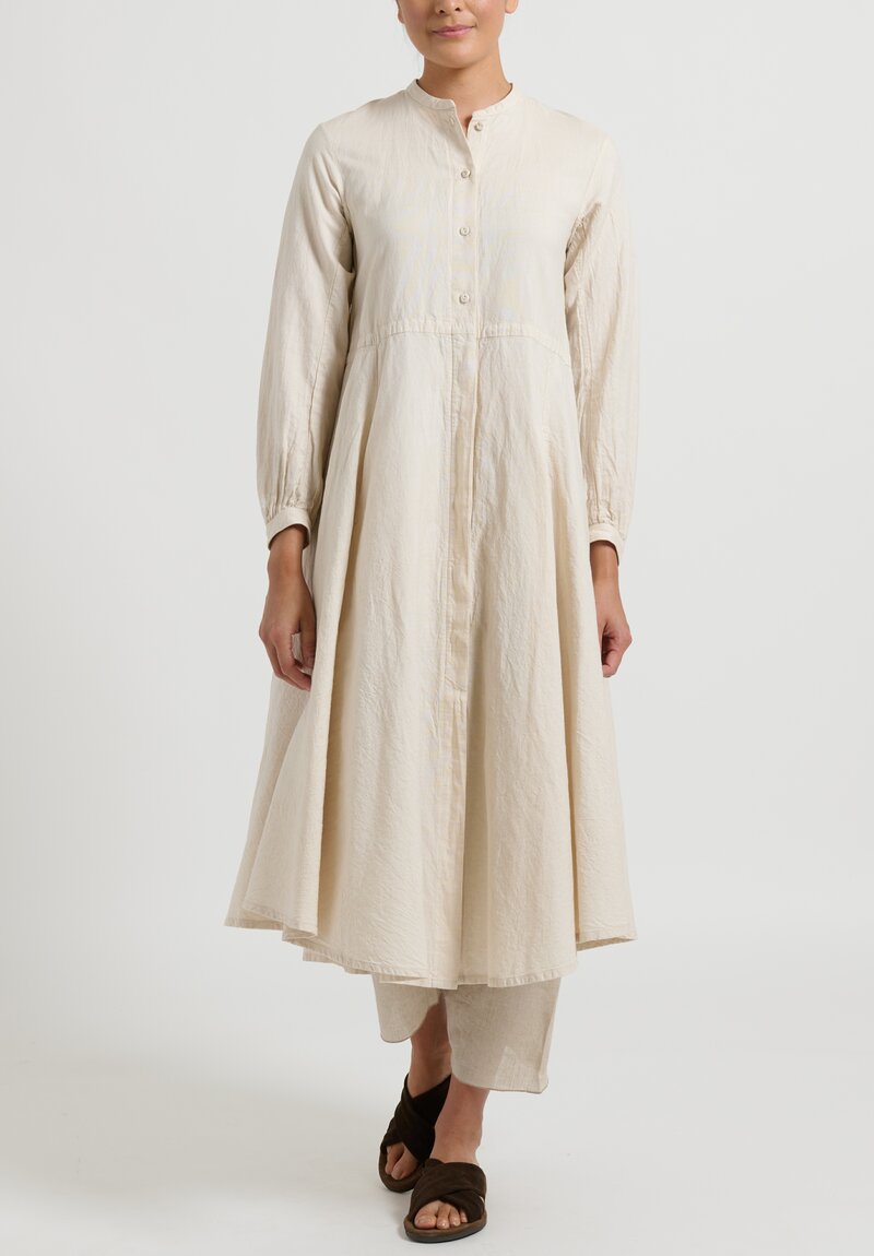 kaval Cotton Linen Shirt Dress in Ecru Natural	