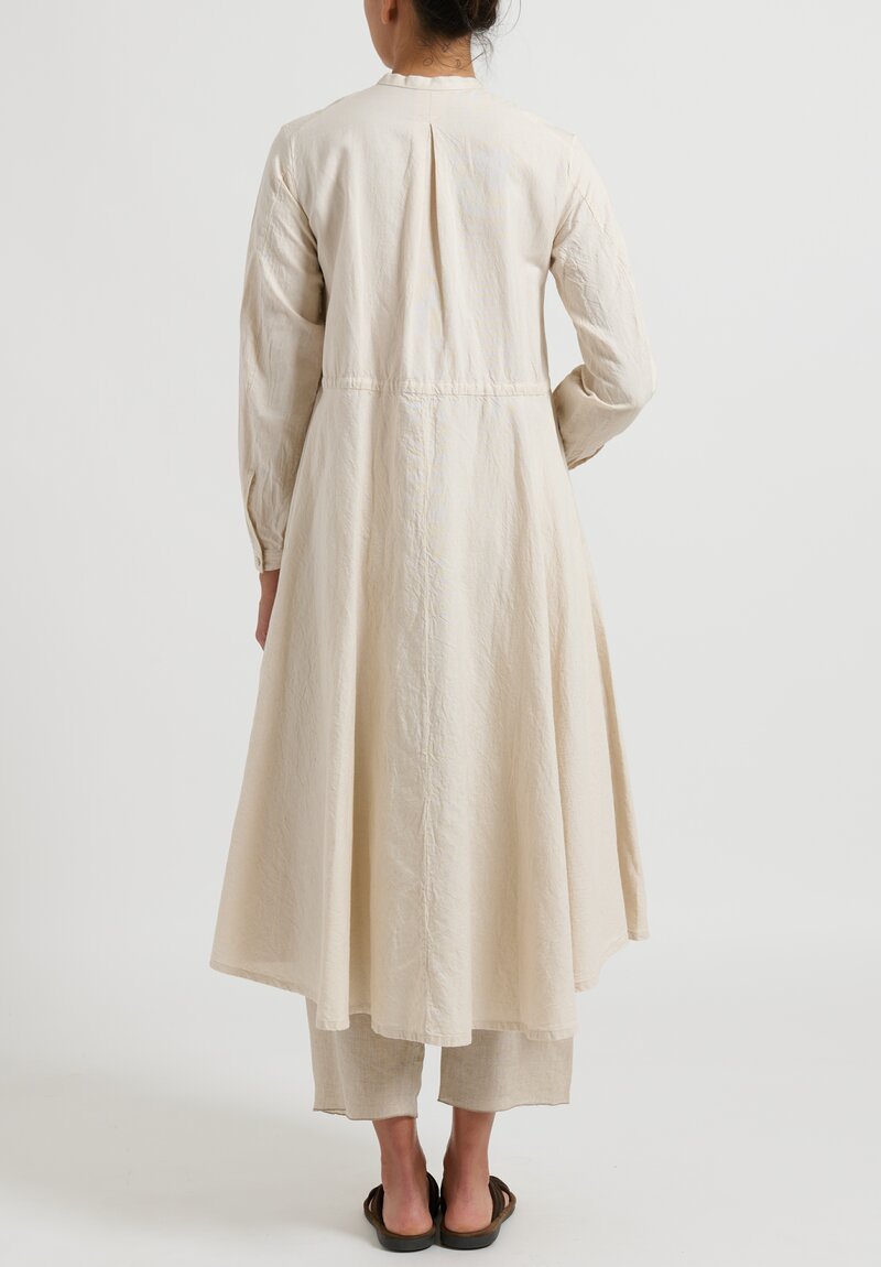 kaval Cotton Linen Shirt Dress in Ecru Natural	