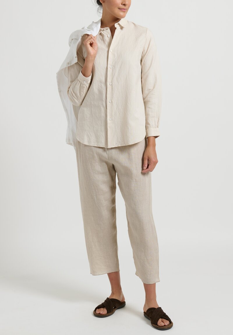 kaval Cotton/Linen Basic Plain Shirt in Ecru Natural	