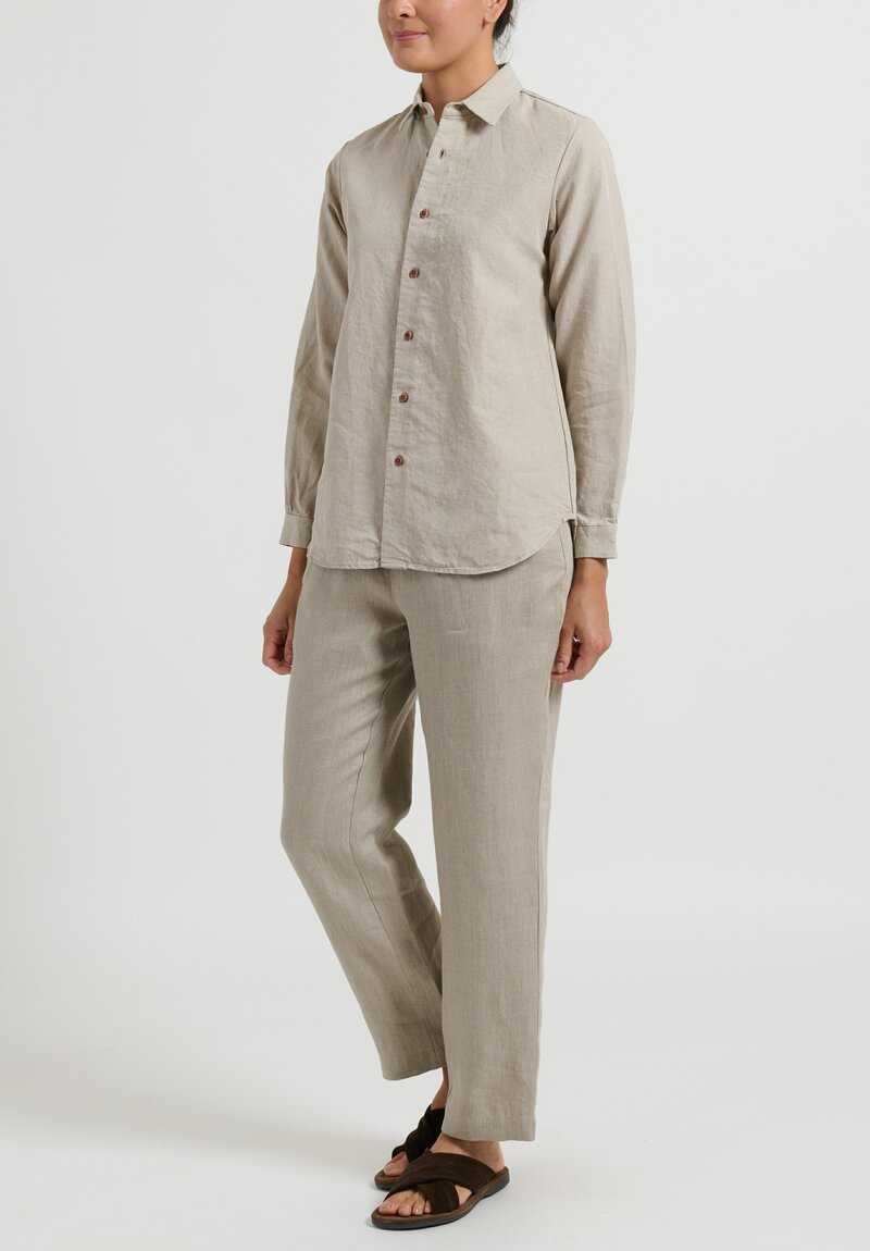 kaval Linen Basic Plain Shirt in Natural	