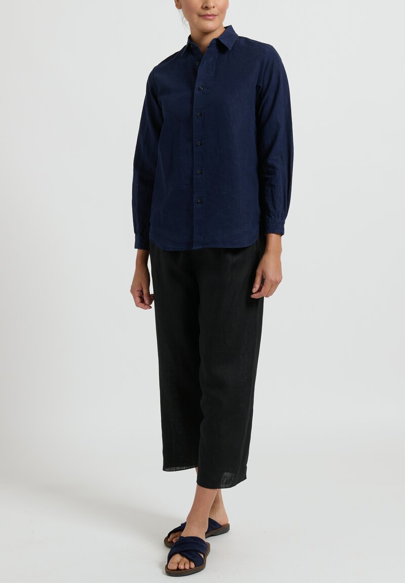 kaval Linen Basic Plain Shirt in Deep Blue	
