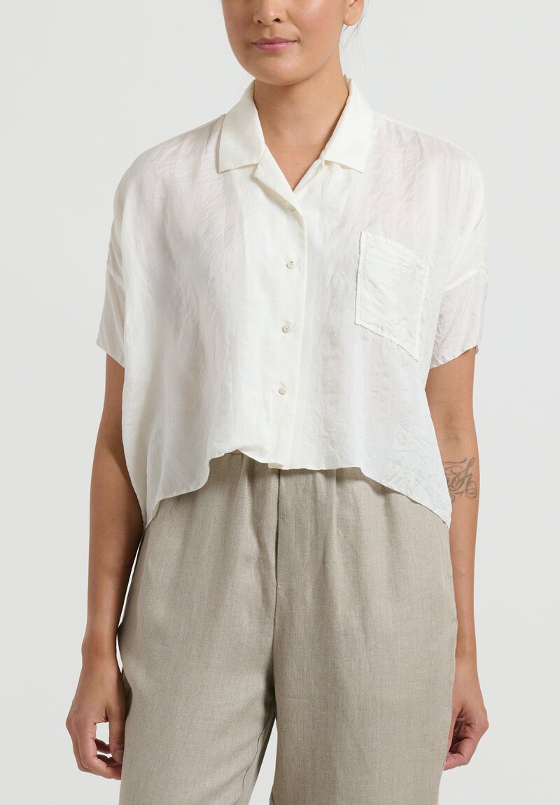 kaval Khadi Silk Aloha Short Shirt in Natural White	