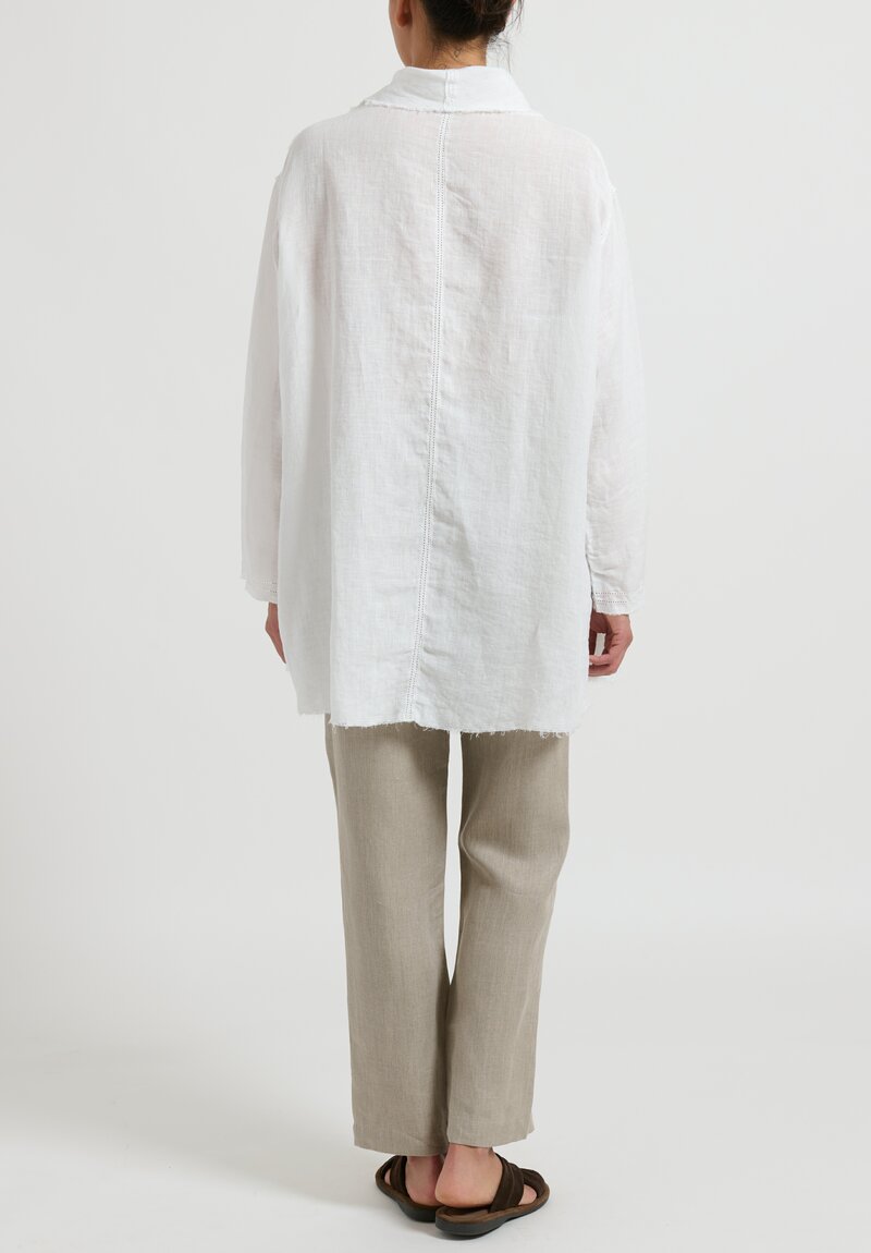 kaval Linen Stole Shirt in Off White	
