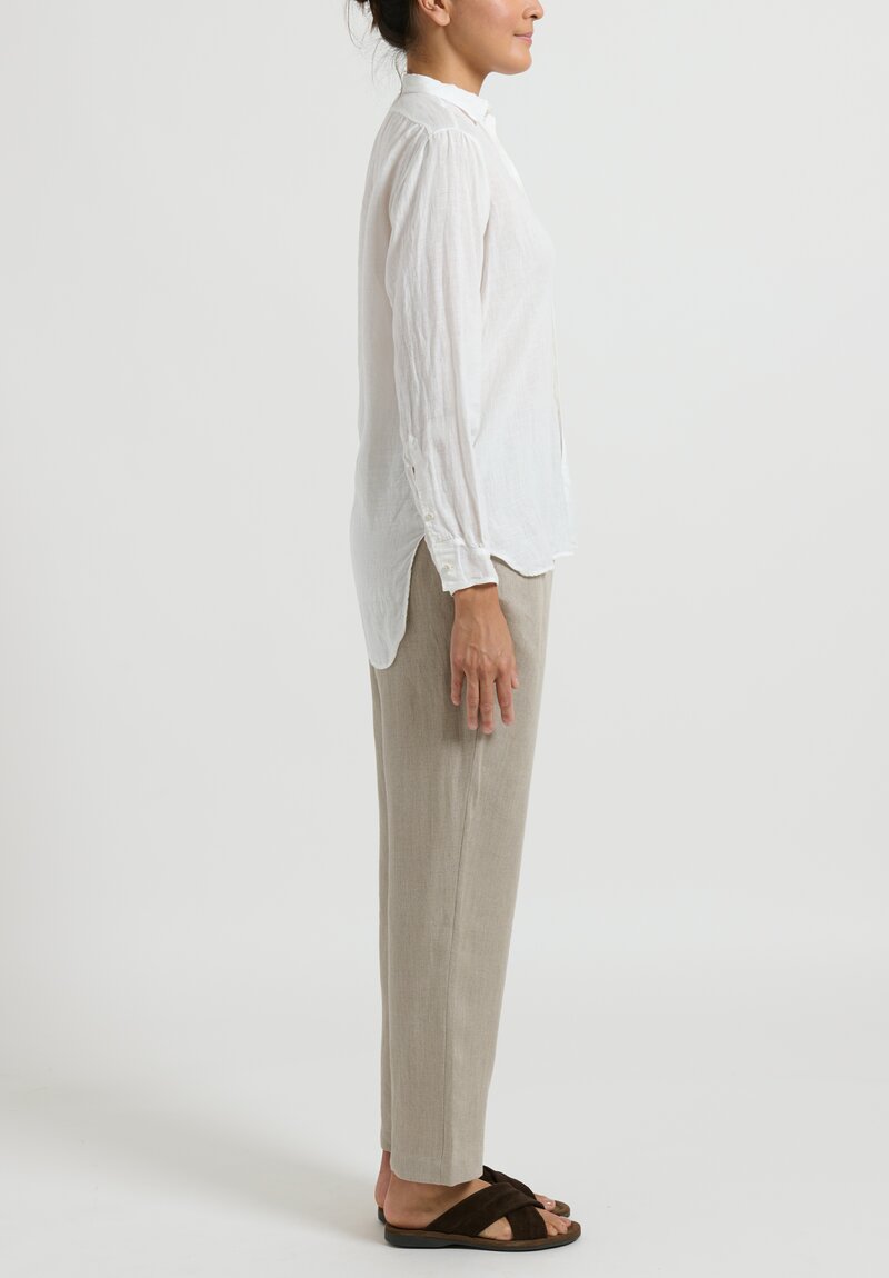 Kaval Linen Simple Stitched Shirt in Off White	